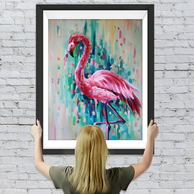 Roter Flamingo und grüner Hintergrund Diamond Painting