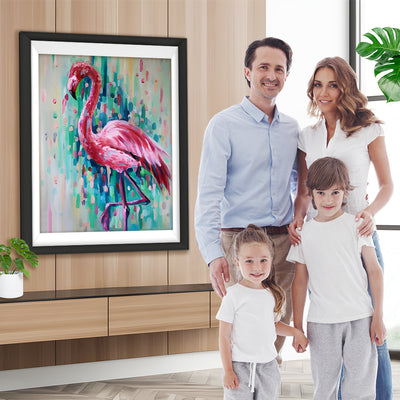 Roter Flamingo und grüner Hintergrund Diamond Painting