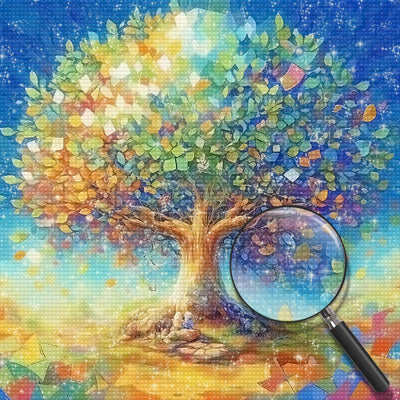 Abstrakter Baum mit Bunten Blättern Diamond Painting