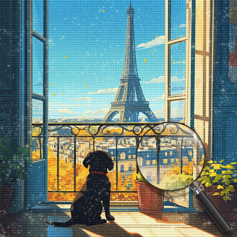 Eiffel und Hund Diamond Painting