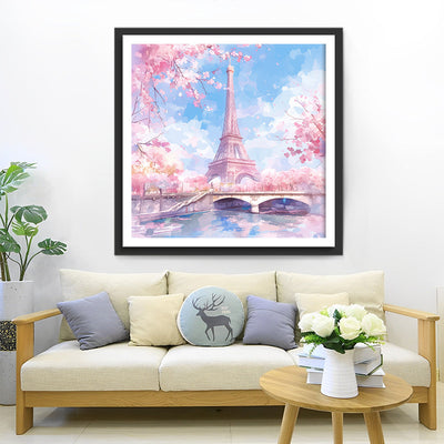 Eiffel und Rosa Blumen im Frühling Diamond Painting