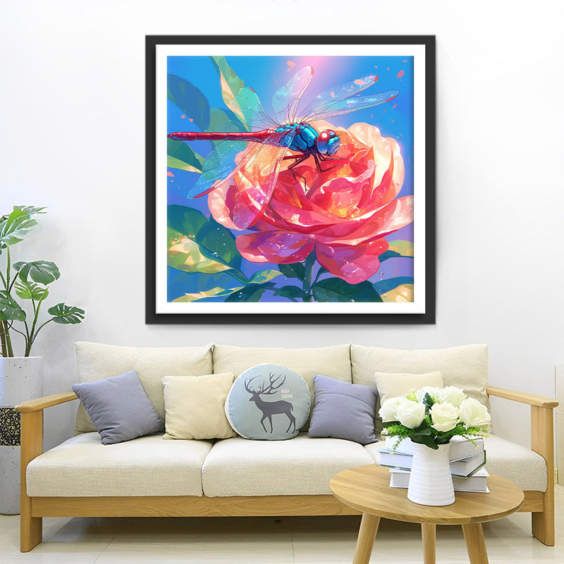 Libelle auf der Roten Rose Diamond Painting