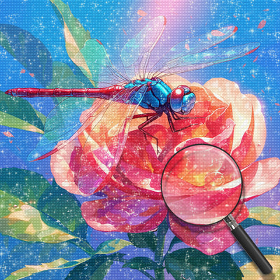 Libelle auf der Roten Rose Diamond Painting