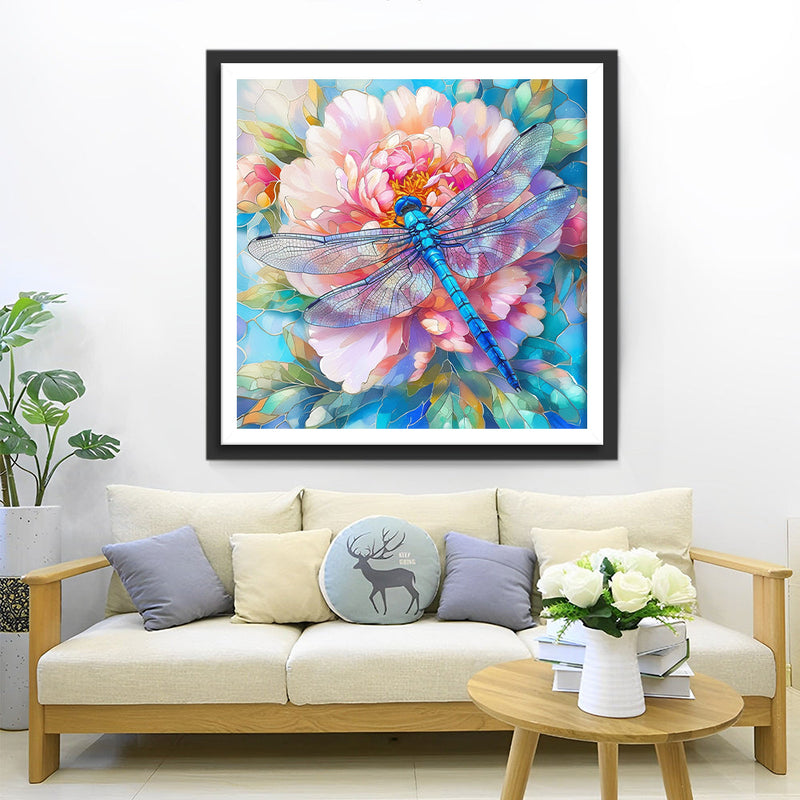 Libelle und Rosa Blume Diamond Painting