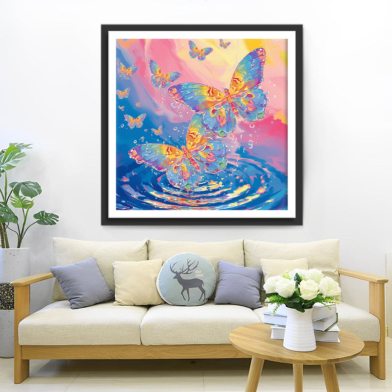 Bunte Schmetterlinge und Wasser Diamond Painting