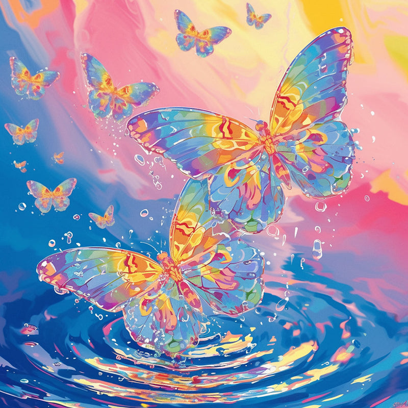 Bunte Schmetterlinge und Wasser Diamond Painting