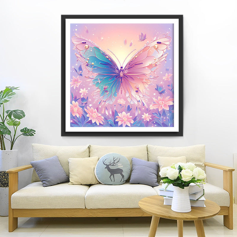 Blau-Rosa Schmetterling Diamond Painting