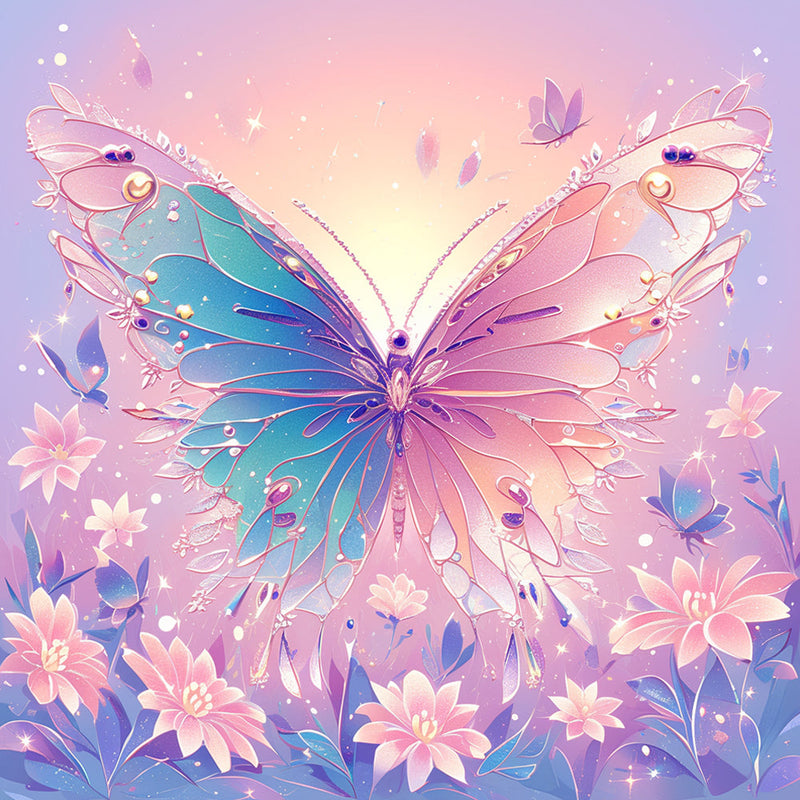 Blau-Rosa Schmetterling Diamond Painting