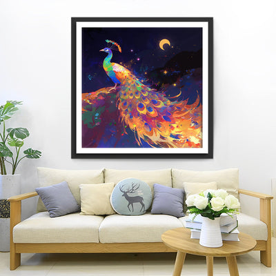 Bunter Pfau und Mond Diamond Painting