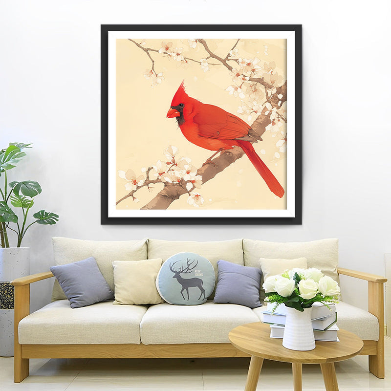 Roter Vogel auf einem Zweig Diamond Painting