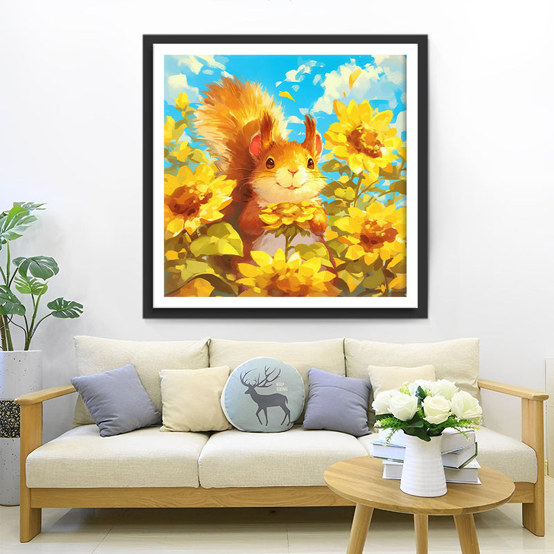 Eichhörnchen und Sonnenblumen Diamond Painting