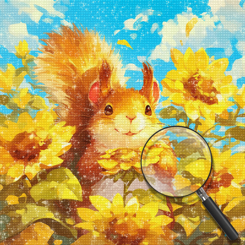 Eichhörnchen und Sonnenblumen Diamond Painting