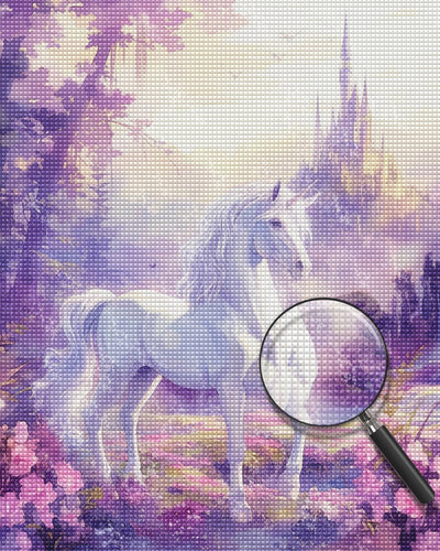 Weißes Einhorn und Schloss Diamond Painting