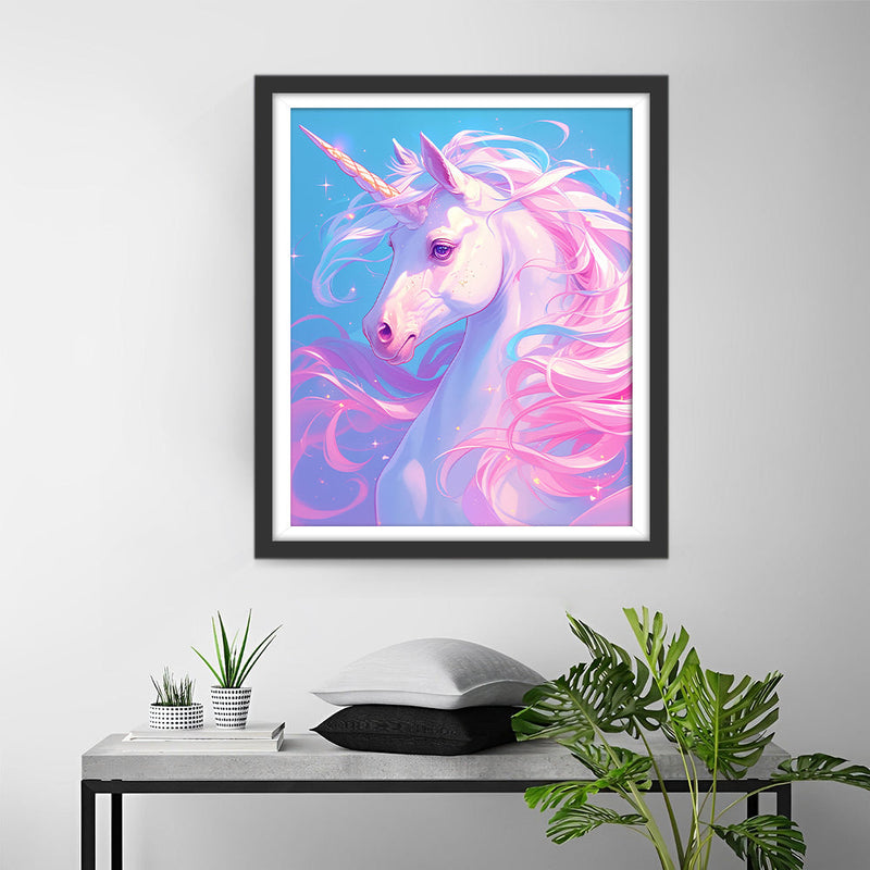 Weißes Einhorn mit Rosa Haar Diamond Painting