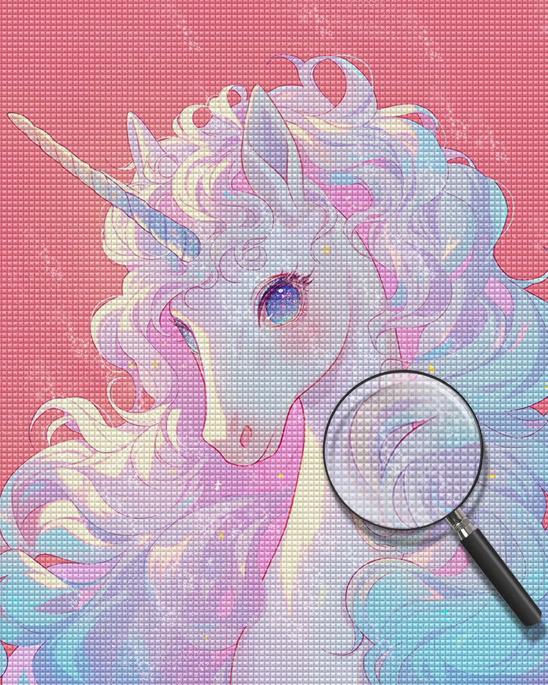 Weißes Einhorn auf Rosa Hintergrund Diamond Painting