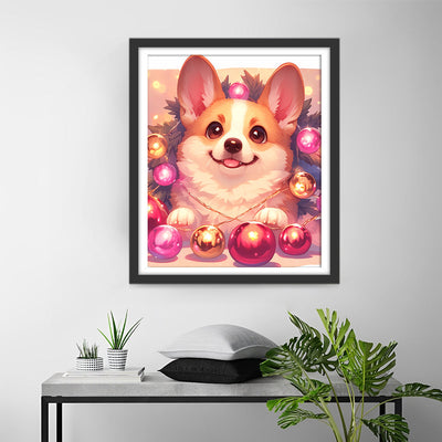 Süßer Corgi mit Weihnachtskugeln Diamond Painting