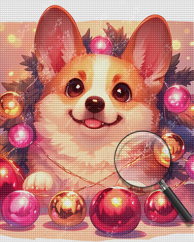 Süßer Corgi mit Weihnachtskugeln Diamond Painting