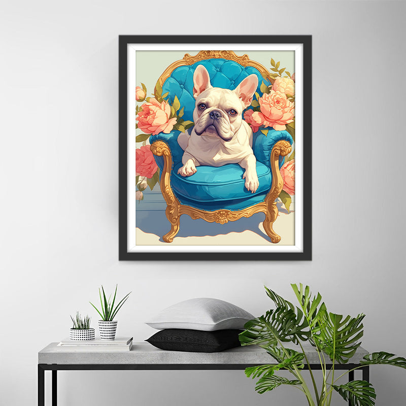 Französische Bulldogge auf Blauem Sofa Diamond Painting