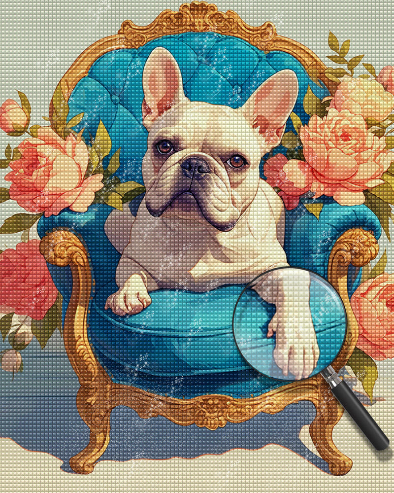 Französische Bulldogge auf Blauem Sofa Diamond Painting