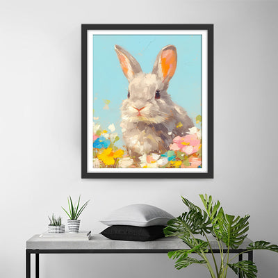 Kaninchen und Blumen Diamond Painting