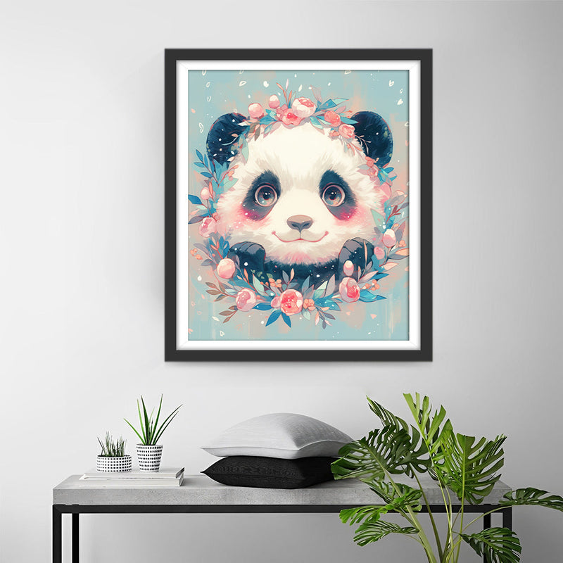 Süßer Panda mit Blumen Diamond Painting