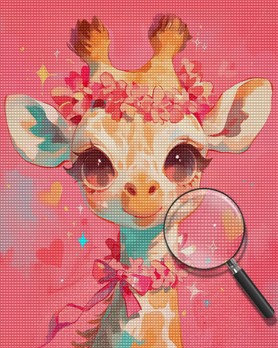 Süße Giraffe mit Rosa Blumen Diamond Painting