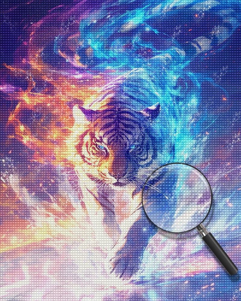 Tiger Rote und Blaue Flammen Diamond Painting