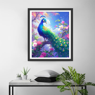 Von Blumen Umgebener Pfau Diamond Painting