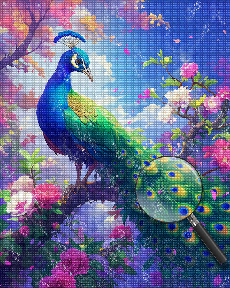 Von Blumen Umgebener Pfau Diamond Painting