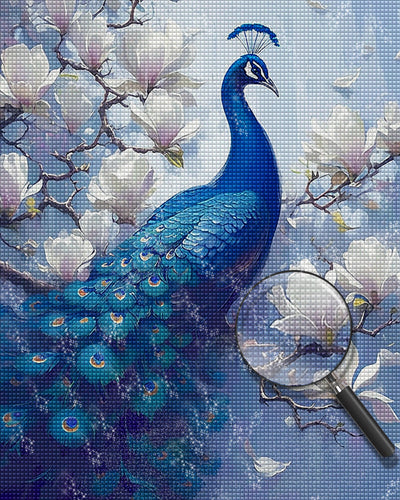 Pfau und Weiße Magnolien Diamond Painting