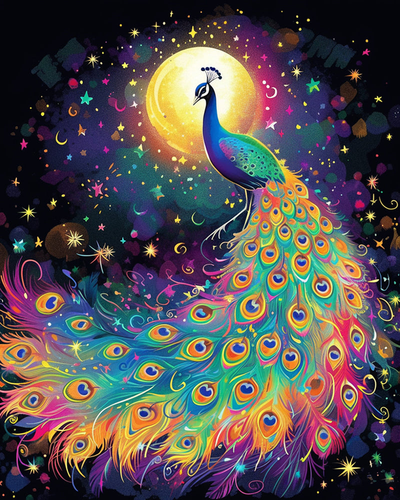 Pfau und Mond Diamond Painting