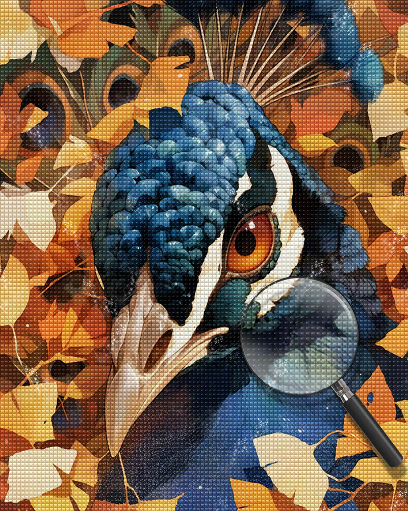 Pfau und Ginkgoblätter Diamond Painting