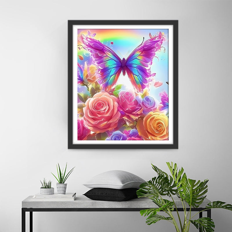 Regenbogen Schmetterling Rosen Diamond Painting