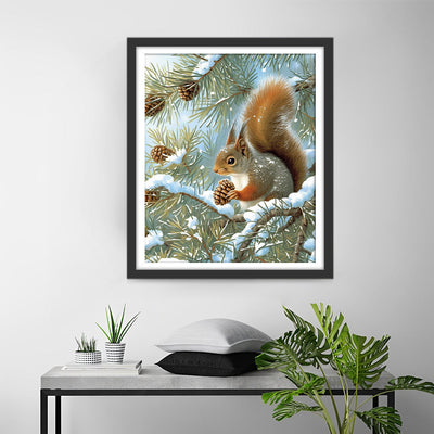 Eichhörnchen auf dem Verschneiten Baum Diamond Painting