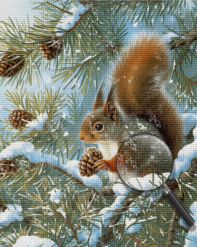 Eichhörnchen auf dem Verschneiten Baum Diamond Painting