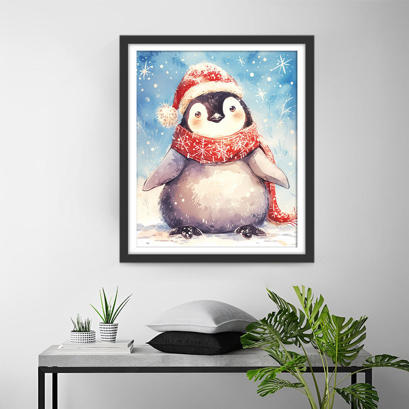 Pinguin mit Roter Mütze und Schal Diamond Painting