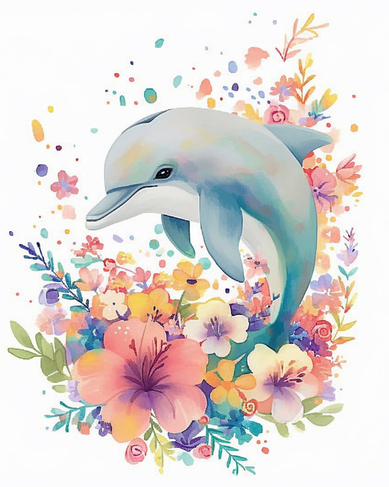 Delfin und Blumen Diamond Painting