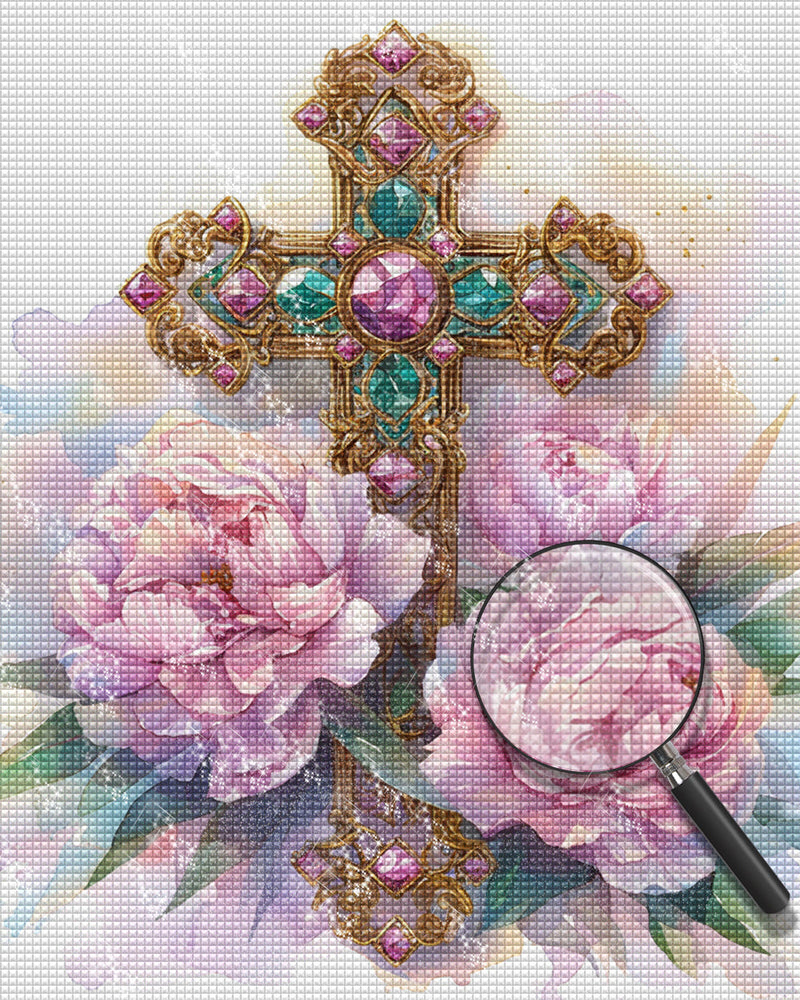 Kreuz mit Pfingstrosen Diamond Painting