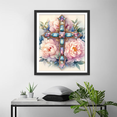 Kreuz und Rosa Blumen Diamond Painting