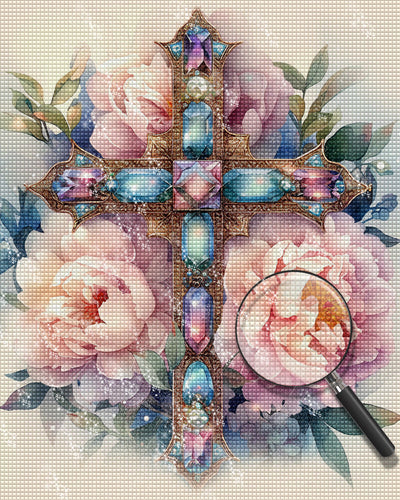 Kreuz und Rosa Blumen Diamond Painting