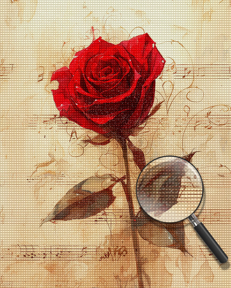 Rote Rose und Musiknoten Diamond Painting