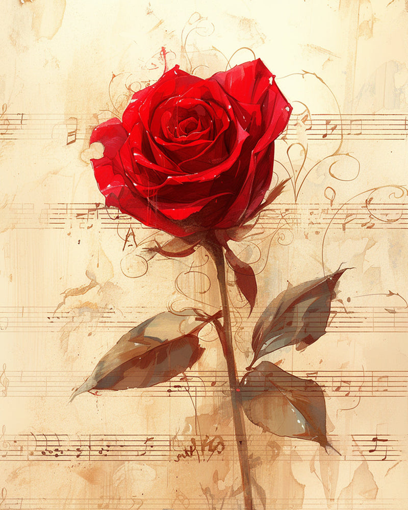 Rote Rose und Musiknoten Diamond Painting