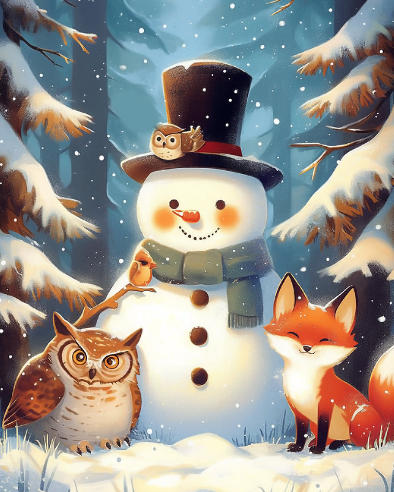 Weihnachten Schneemann Eule Fuchs Diamond Painting