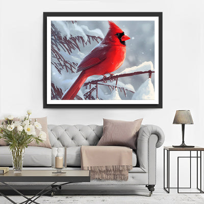 Roter Vogel im Schnee Diamond Painting