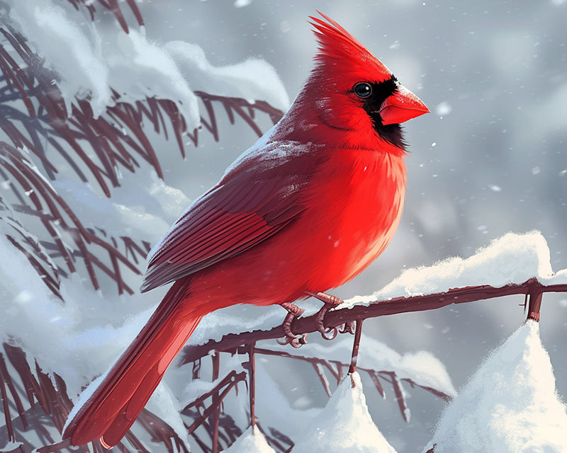 Roter Vogel im Schnee Diamond Painting