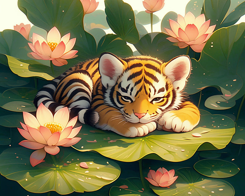 Tiger und Lotus Diamond Painting