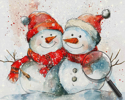 Weihnachtliche Schneemänner mit Roten Mützen und Schals Diamond Painting