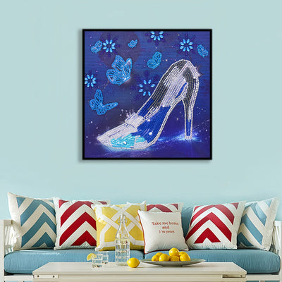 Blaue Schmetterling und Kristall Stöckelschuhe Sonderform Diamond Painting