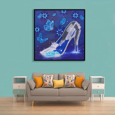 Blaue Schmetterling und Kristall Stöckelschuhe Sonderform Diamond Painting