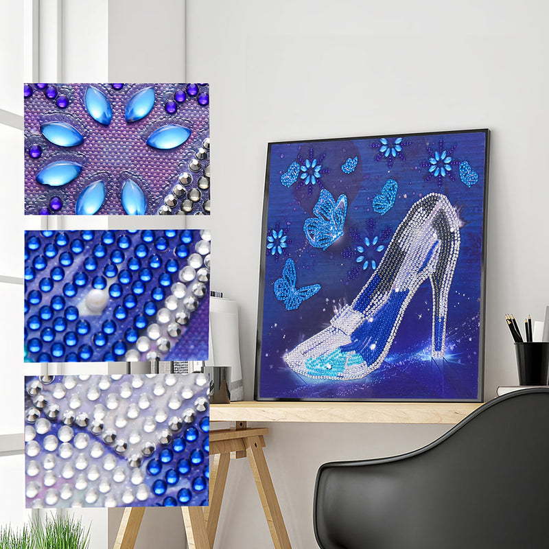 Blaue Schmetterling und Kristall Stöckelschuhe Sonderform Diamond Painting